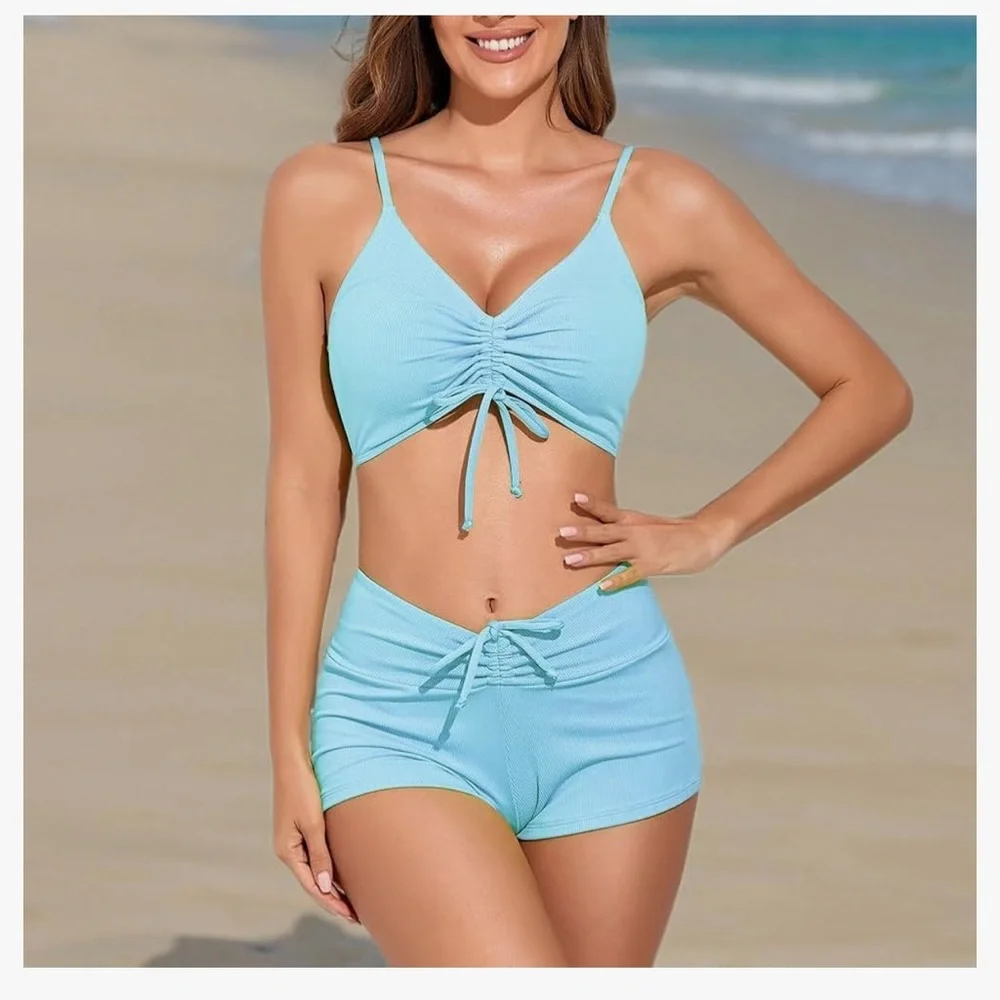 Light Blue Ruched Bikini Set - Picture 6 of 9
